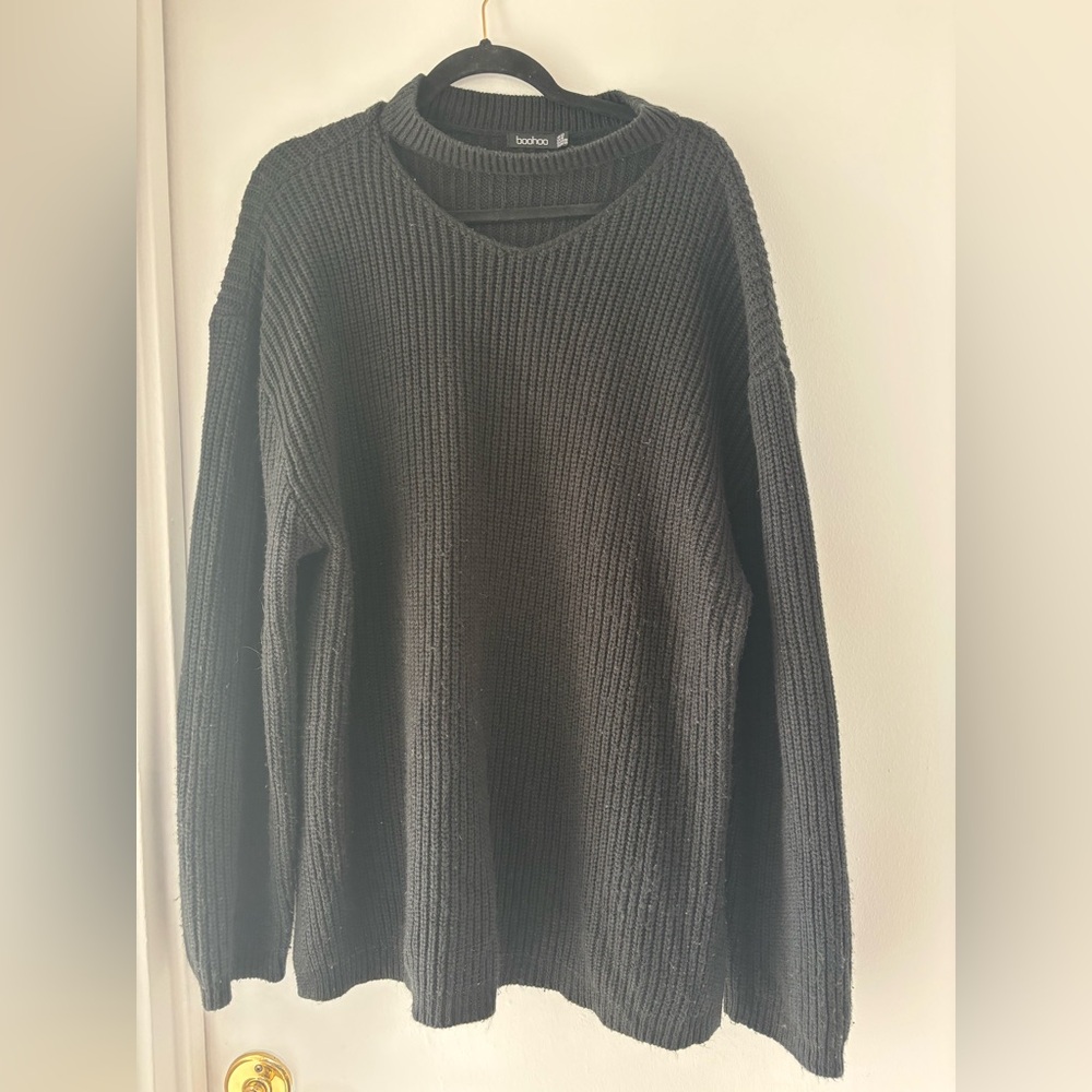 🖤 Boohoo Black Chunky Ribbed Knit Sweater – Size XL